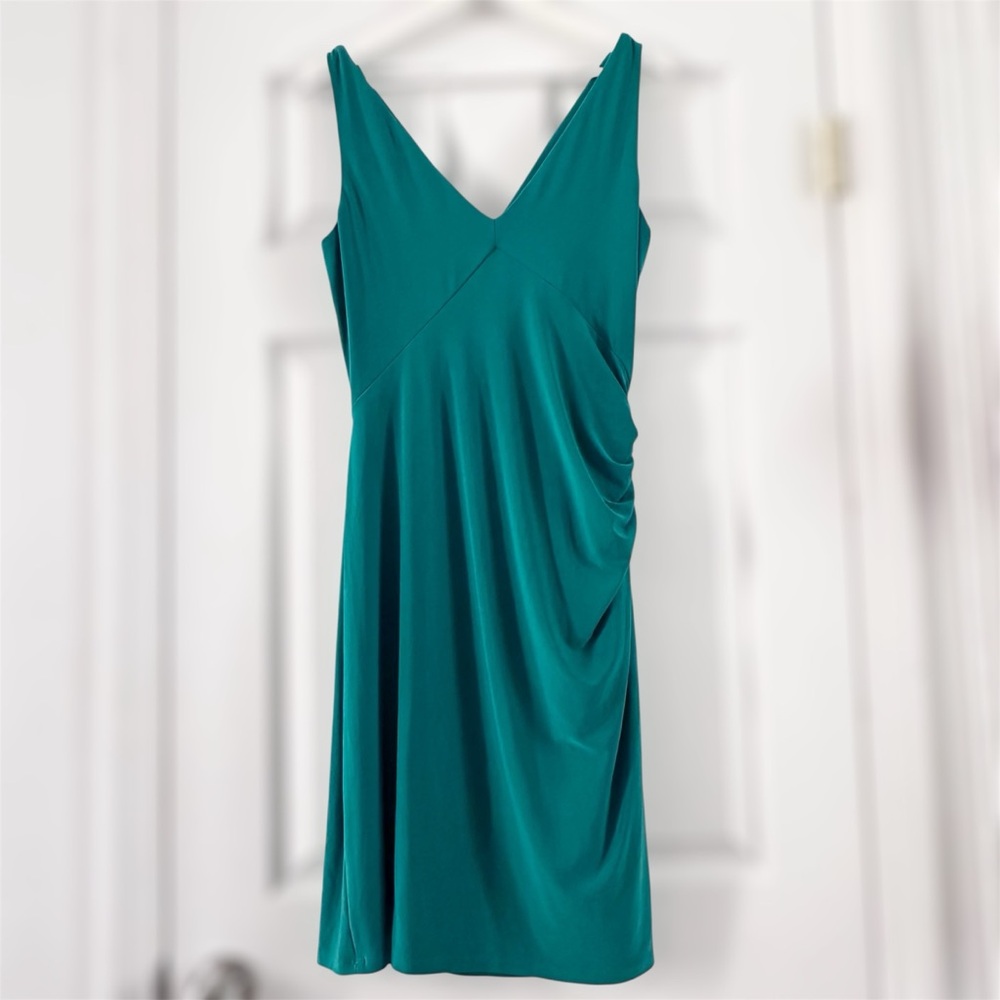 Lauren Ralph Lauren Ruched Knot Front Cocktail Sheath Dress Green Size 14 Formal - Picture 4 of 9